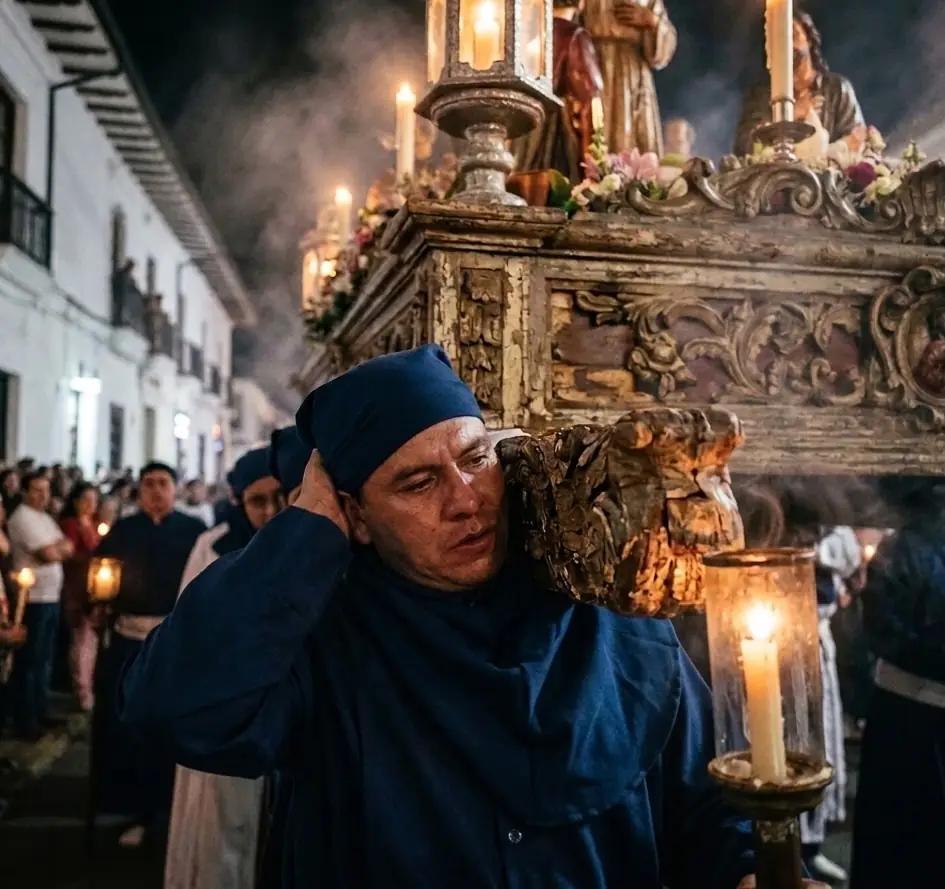 Carguero en procesión en Popayán